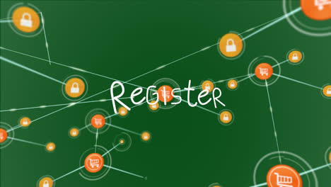 Animation-Eines-Verbindungsnetzwerks-Mit-Symbolen-über-Registertext-Auf-Grünem-Hintergrund