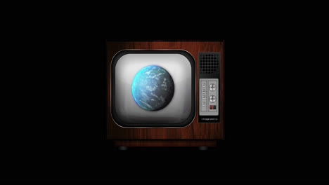 Animation-Eines-Vintage-Fernsehers-Mit-Globus-Auf-Schwarzem-Hintergrund