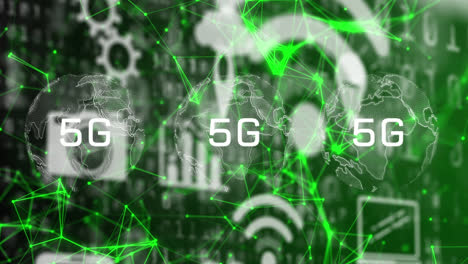 Animation-of-5g-over-globe-and-connections-on-digital-screen-with-tech-icons