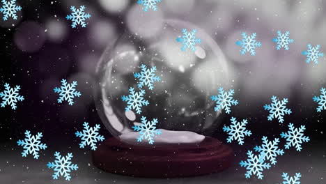 Animación-De-Un-Globo-De-Nieve-Navideño-Sobre-La-Nieve-Cayendo-En-Un-Paisaje-Invernal.