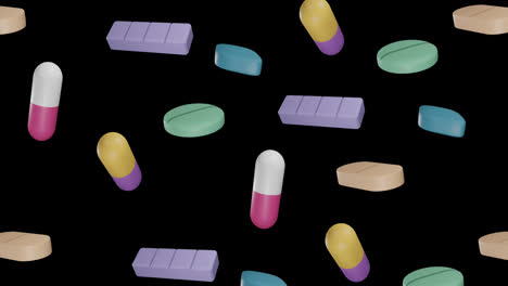 Animation-of-floating-pills-on-black-background