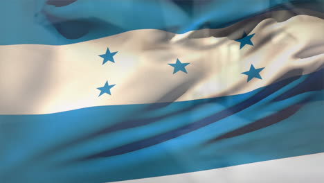 Animation-of-waving-honduras-flag-against-mid-section-of-a-worker-cleaning-a-table