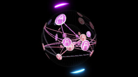 Animation-of-globe-with-social-media-icons-over-black-background