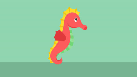 Animation-of-red-seahorse-icon-on-green-black-background