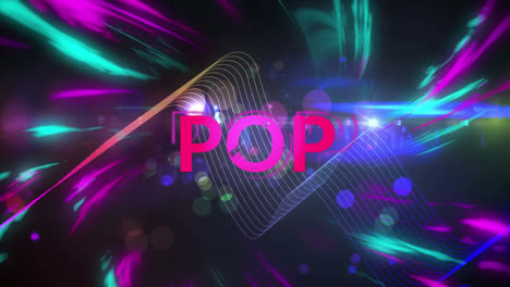 Animation-of-pop-text-over-lights-on-black-background