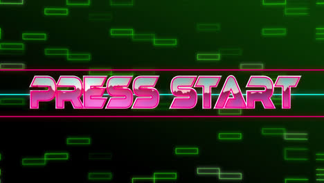 Animation-of-press-stars-over-dark-green-background-with-neon-green-rectangles