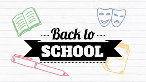 Animation-of-back-to-school-text-over-school-icons-on-ruled-paper