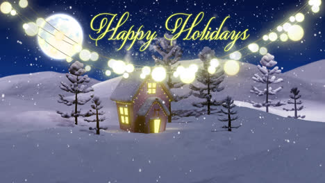 Animation-of-happy-holidays-text-over-winter-landscape