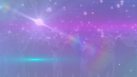Animation-of-light-beam-moving-over-silhouette-multiracial-crowd-enjoying-at-music-concert