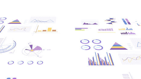 Animation-of-financial-data-processing-with-graphs-on-white-background