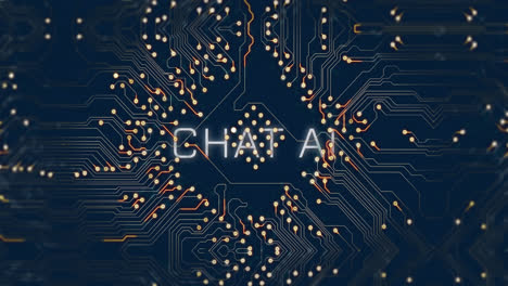 Animation-of-circuit-board-and-ai-text-on-dark-background
