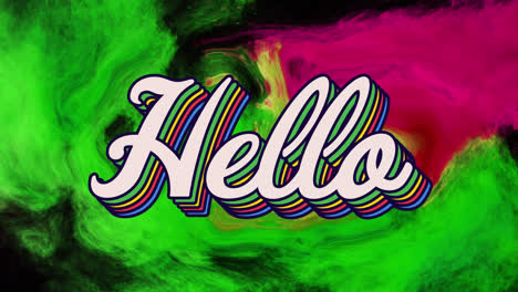 Animation-of-hello-text-over-blue-and-green-liquid-clouds