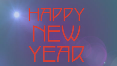 Animation-of-happy-new-year-text-banner-over-spots-of-light-against-grey-background