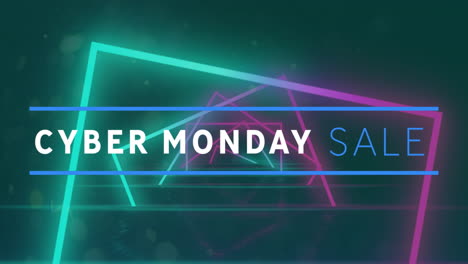 Animation-Des-Cyber-Monday-Verkaufstextes-über-Neonfarbenem-Linienhintergrund