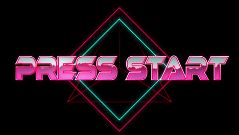 Animation-of-press-start-text-over-neon-shapes-on-black-background