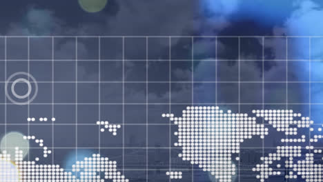 Animation-Von-Covid-Zellen-Und-Datenverarbeitung-über-Der-Weltkarte