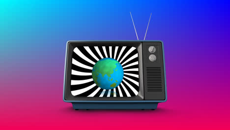 Animation-Eines-Vintage-Fernsehers-Mit-Globus-Auf-Buntem-Hintergrund