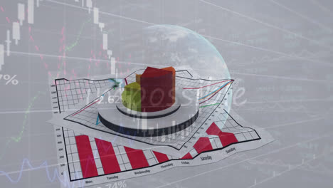 Animation-of-graphs-and-financial-data-over-screen-with-wind-turbine-on-grey-background