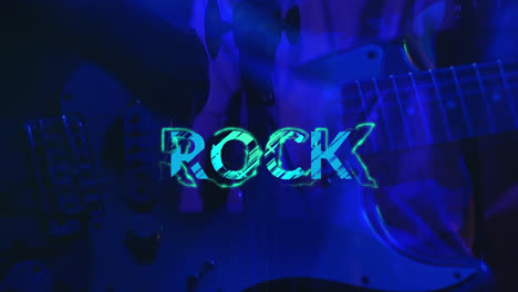 Animation-Eines-Rocktextes-über-Einem-Musiker,-Der-Gitarre-Spielt