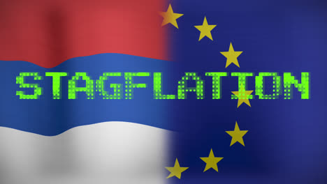 Animation-of-stagflation-text-over-flags-of-netherlands-and-eu