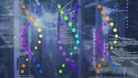 Animation-Der-Datenverarbeitung-über-DNA-Stränge-Und-Serverraum