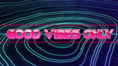 Animation-of-good-vibes-only-text-banner-over-topography-patterns-against-blue-background