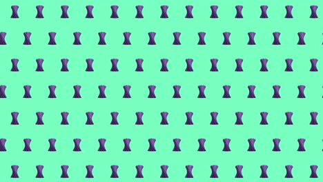 Animation-Von-Reihen-Violetter-Muster,-Die-Sich-Auf-Grünem-Hintergrund-Bewegen