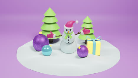 Animation-of-christmas-decorations-over-purple-background