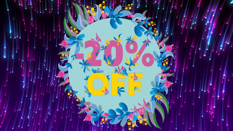 Animation-of-20-percent-off-text-and-shapes-over-black-background