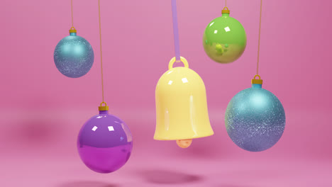 Animation-of-christmas-decorations-over-pink-background