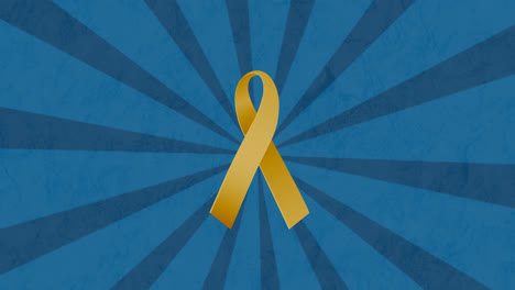 Animation-of-yellow-ribbon-over-spinning-stripes-on-blue-background