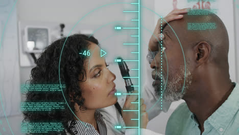 Animation-of-data-processing-over-diverse-male-patient-and-doctor-checking-sight