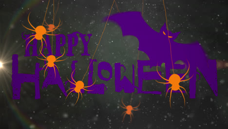 Animation-of-spiders-and-bat-over-happy-halloween-text-on-black-background