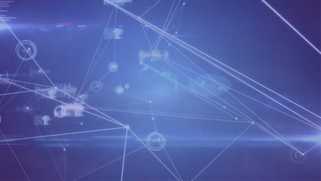 Animation-Des-Netzwerks-Von-Verbindungen-Und-Datenverarbeitung-Vor-Lichtfleck-Auf-Blauem-Hintergrund
