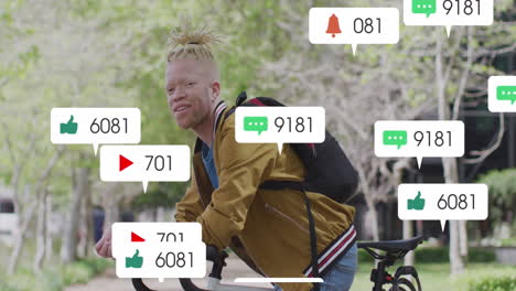 Animation-Der-Social-Media-Datenverarbeitung-über-Einen-Albino-Mann-In-Der-Stadt