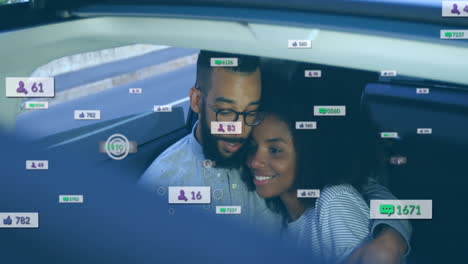 Animation-of-social-media-data-processing-over-diverse-couple-in-car
