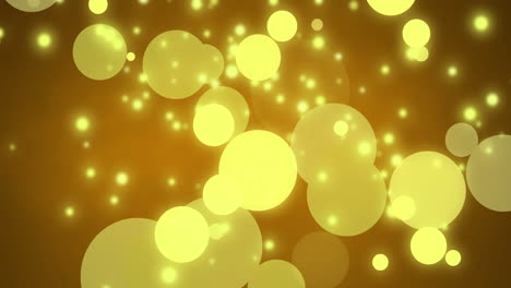 Glowing-yellow-christmas-light-particles-and-bokeh-lights-moving-across-dark-background