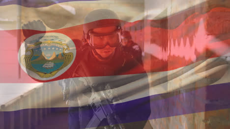 Animation-Der-Flagge-Costa-Ricas-über-Verschiedenen-Männlichen-Soldaten
