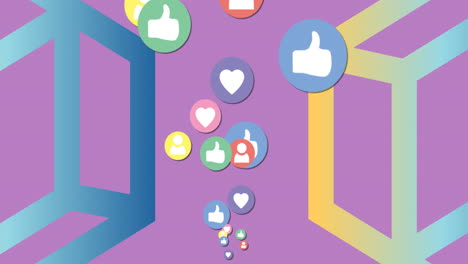 Animation-Von-„Gefällt-Mir“--Und-„Liebe“-Symbolen-In-Sozialen-Medien-Auf-Violettem-Hintergrund