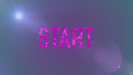 Animation-Eines-Starttextbanners-über-Leuchtenden-Bunten-Lichtpunkten-Vor-Violettem-Hintergrund