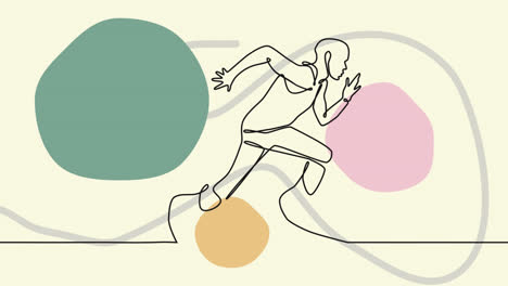 Animation-Der-Zeichnung-Eines-Männlichen-Läufers-Und-Formen-Auf-Beigem-Hintergrund