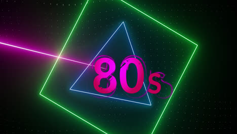 Animation-of-80s-text-over-neon-shapes-on-black-background