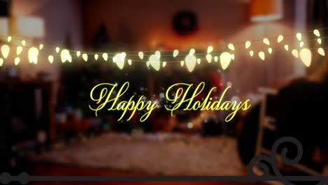 Animation-of-christmas-season's-greetings-over-string-of-fairy-lights