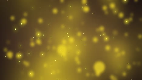 Glowing-yellow-christmas-light-particles-and-bokeh-lights-moving-on-dark-background