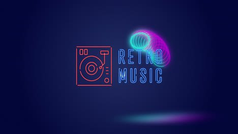 Animation-of-retro-music-text-with-music-mixer-over-circles-against-blue-background