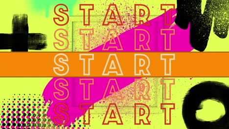 Animation-of-start-text-banner-over-abstract-colorful-shapes-against-yellow-background