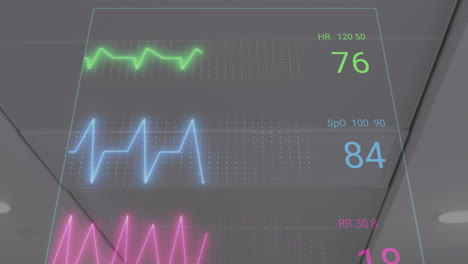 Animation-Eines-Herzfrequenzmonitors-Mit-Blick-Auf-Das-Dach-Eines-Krankenhauses