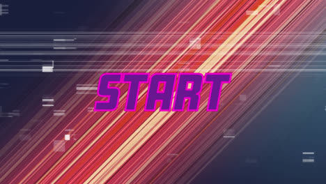 Animation-of-start-purple-text-over-flickering-markers-and-glowing-red-light-trails