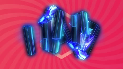 Animation-Blau-Leuchtender-Kristalle-über-Radialen-Strahlen-In-Nahtlosem-Muster-Vor-Rosa-Hintergrund