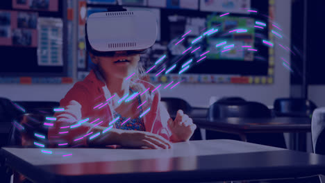 Animation-Leuchtender-3D-Formen-über-Einem-Mädchen-Gemischter-Abstammung-Mit-VR-Headset